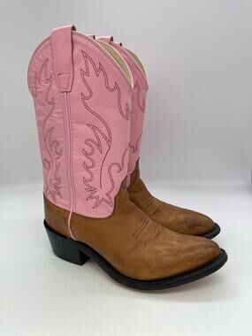 Old West Pink & Brown Leather Boots Size 5